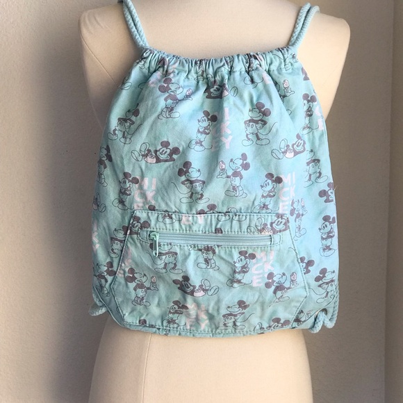 Disney Mickey Mouse Drawstring Backpack Aqua Blue Gray Cinch Sack Unisex Bag - Picture 1 of 16